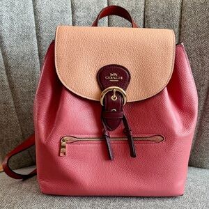 Rare Coach Pebbled Leather Color Block Draw String Backpack